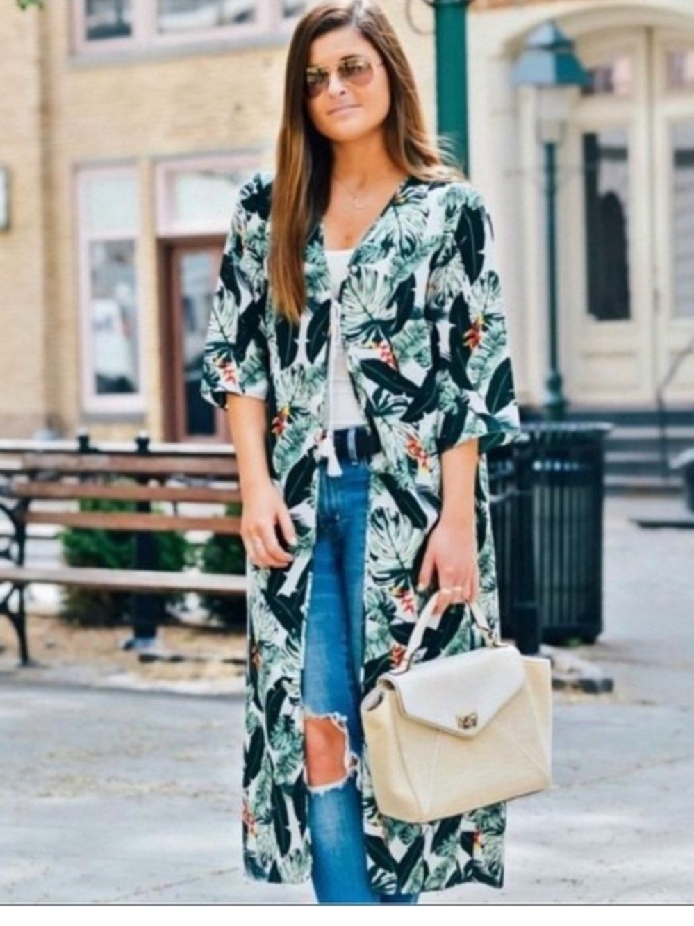RACHEL ZOE • Palm Print Duster Kaftan Jacket in a Beautiful Tropical Palm Print - Picture 15 of 16